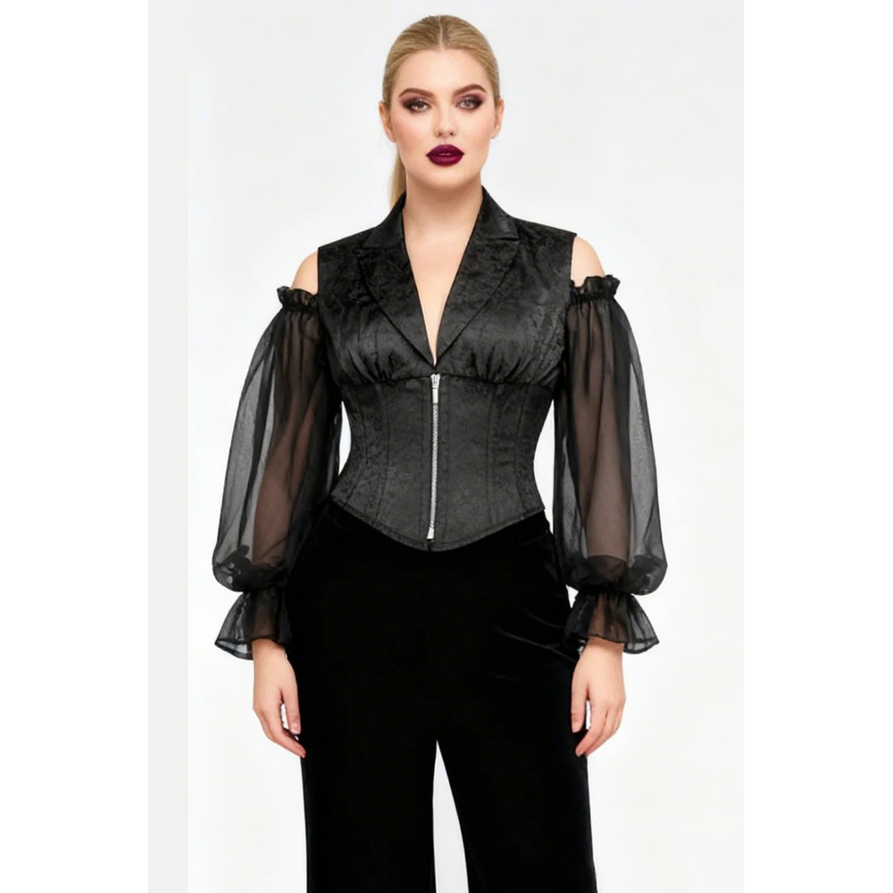 Attitude Corsets - Midnight Ivy with Georgette Sleeves Underbust korset - Zwart